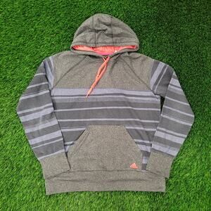 Adidas Climaworm Hoodie Womens XL 21x25 Gray Blue Stripes